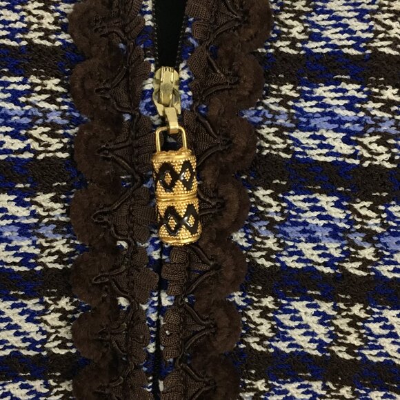 BEAUTIFUL St John collection knit blue brown multi jacket skirt suit size 8 - Picture 7 of 10